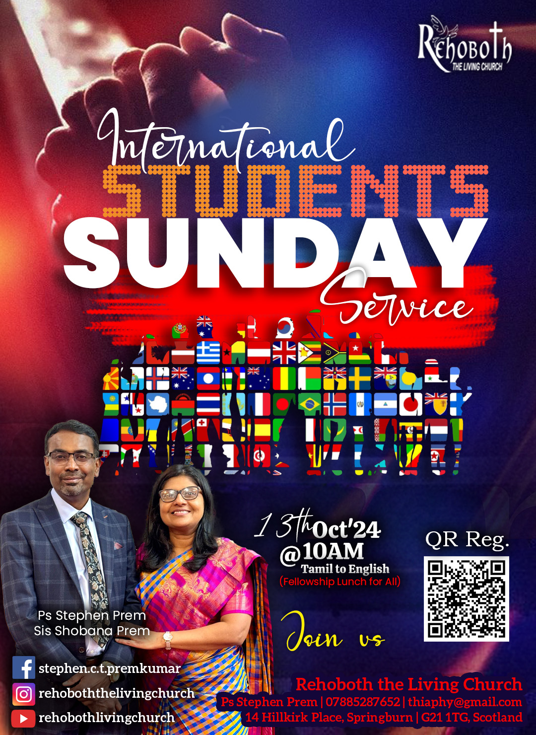 International Students Sunday | 13th Oct'24 @10am | Rehoboth the Living Church | Ps Stephen Prem