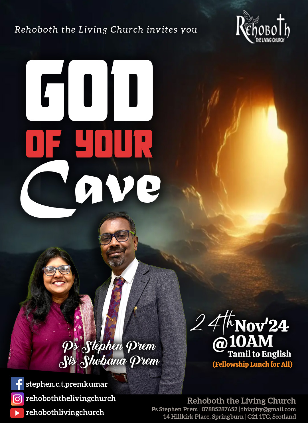 GOD of Your Cave | 24Nov24@10AM | Rehoboth the Living Church | Ps Stephen Prem